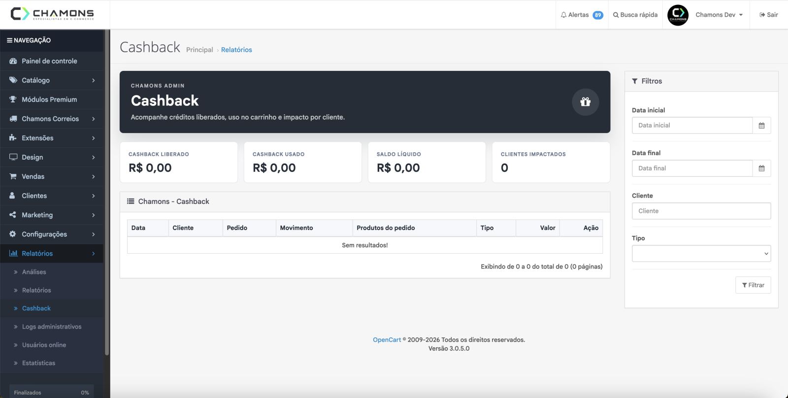 Relatório de cashback